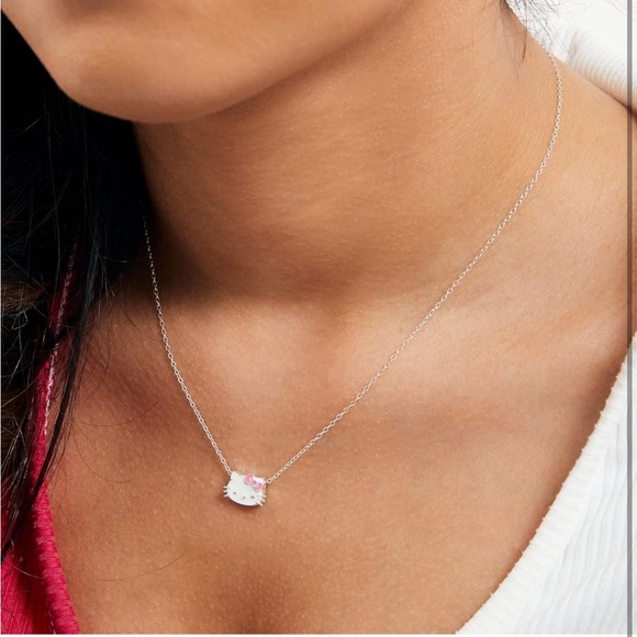 Sanrio Hello Kitty Necklace Brass Silver Plated Enamel Hello Kitty Pendant - Picture 6 of 9